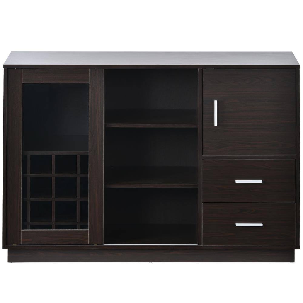 47 in. W x 16 in. D x 33.3 in. H Espresso Particle Board Ready to Assemble 16 Bar Wine Compartment Kitchen Sideboard wycabinetsi-2