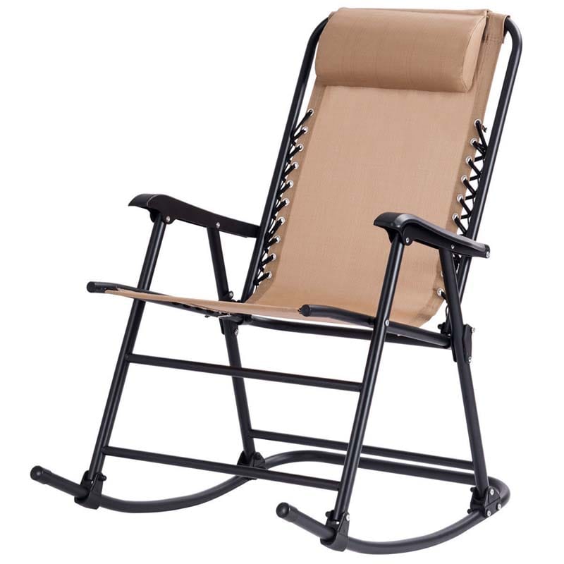 Patio Folding Zero Gravity Rocking Chair Outdoor Beach Camping Chair with Pillow & Armrests