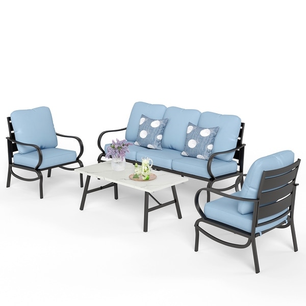 MAISON ARTS 5/7Seat Patio Conversation Set，Sofa Set with 2 x Single Sofa Chairs，1 x 3seater Sofa and Coffee Table/Ottomans