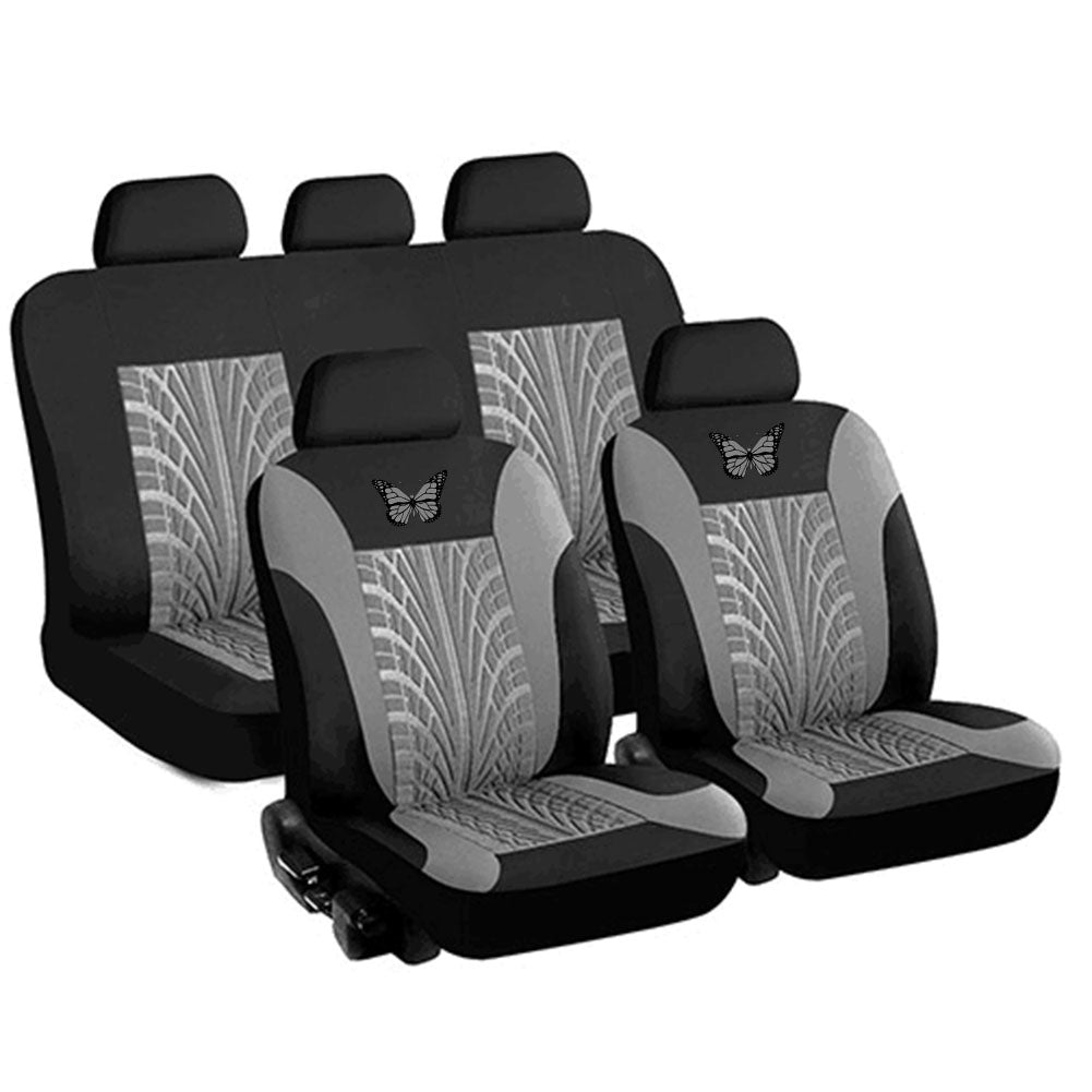 Aktudy Butterfly Car Seat Covers PU Leather Auto Seat Protector (5 Set Grey)