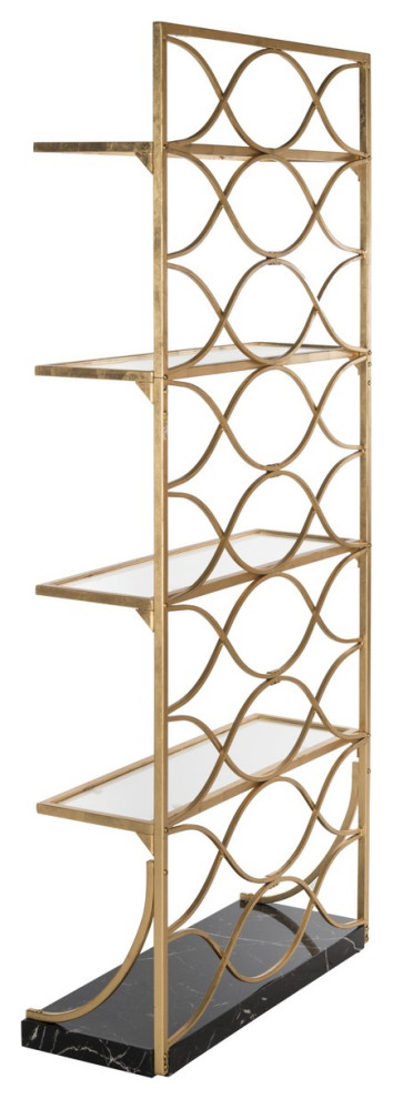 Pami 4 Glass Tier Marble Base Etagere/ Bookcase Gold/ Black/ Clear   Contemporary   Bookcases   by Peachtree Fine Furniture  Houzz