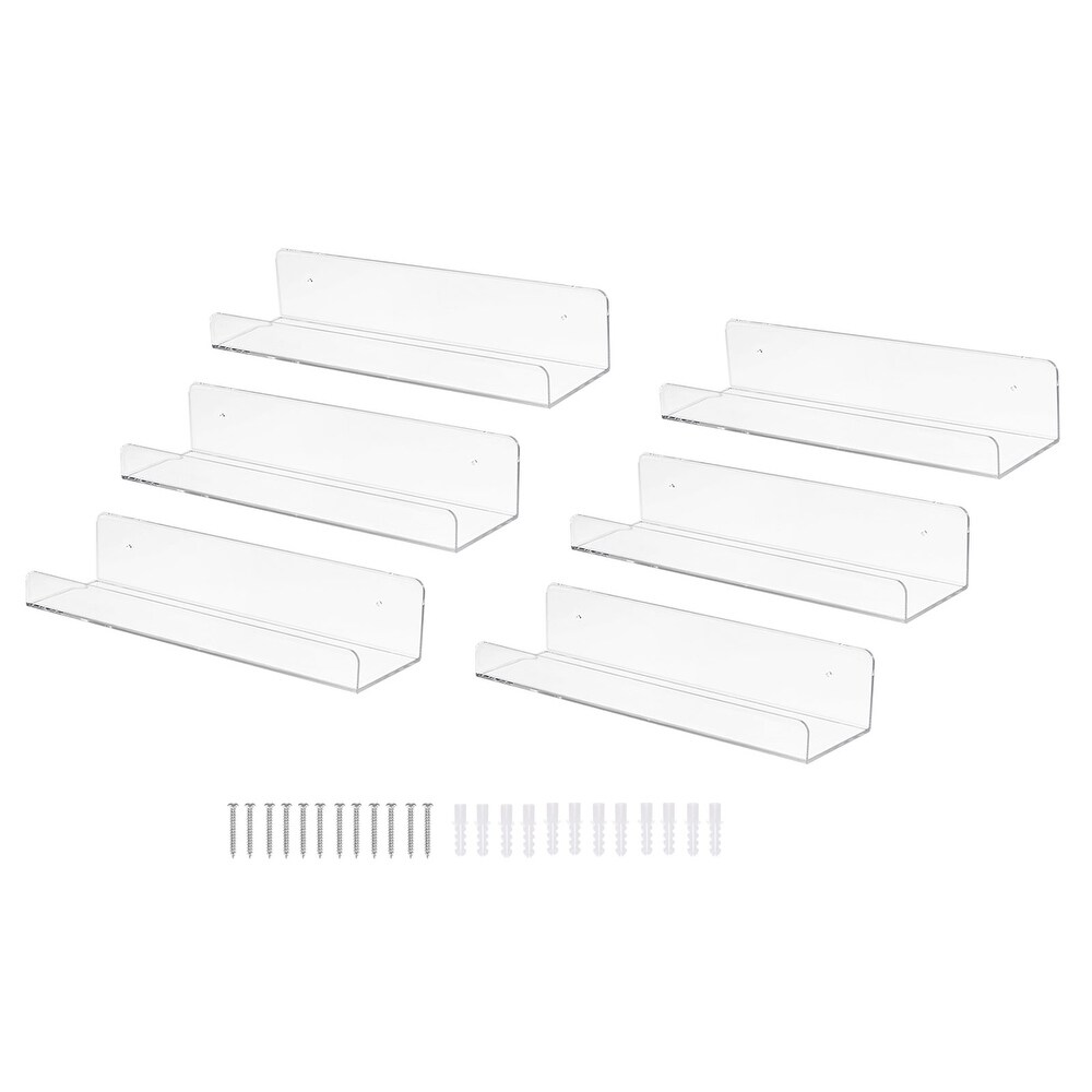 6Pcs Acrylic Floating Shelf 15 Inch Floating Wall Mounted Shelves Transparent   15 x 4.0 Inch