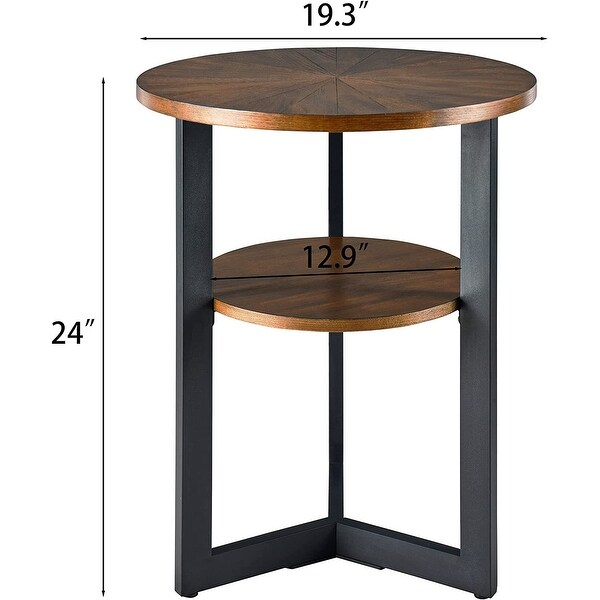 End Table Solid Wood 2-Tier Circle Side Table Nightstand - 19'3