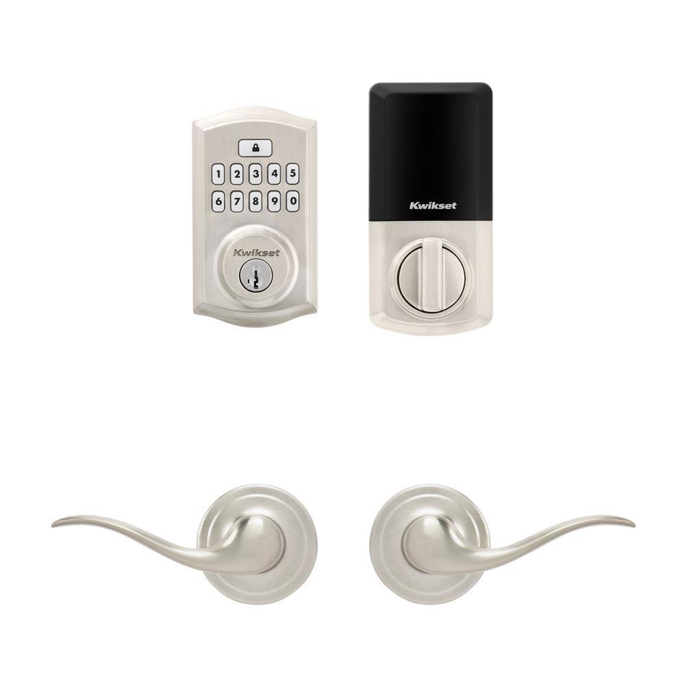 Kwikset SmartCode 260 Traditional Satin Nickel Keypad Electronic Deadbolt Feat SmartKey and Tustin HallCloset Lever Combo Pack 9260TRL720TNL15