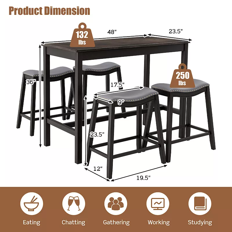 5-Piece Dining Set with 4 Upholstered Stools