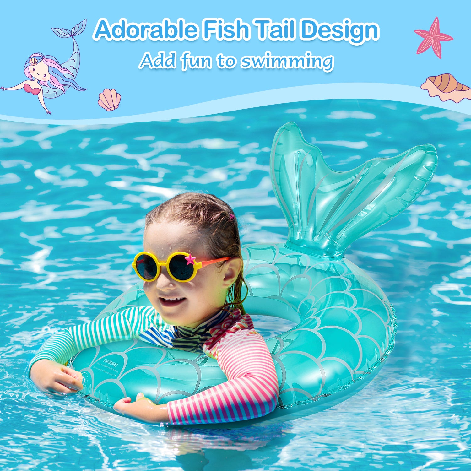 2 Pack Mermaid Pool Float for Kids, MoKo 23" Inflatable Mermaid Swimming Ring Floating Bed, Mermaid Tail Tubes Beach Pool Float for Child, Rose Gold & Blue