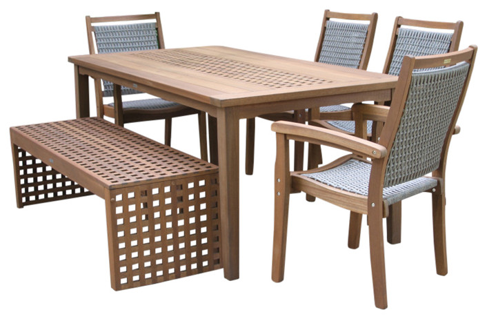 6 Piece Checkerboard Dining Set With Wicker Chairs   Tropical   Outdoor Dining Sets   by Outdoor Interiors  Houzz