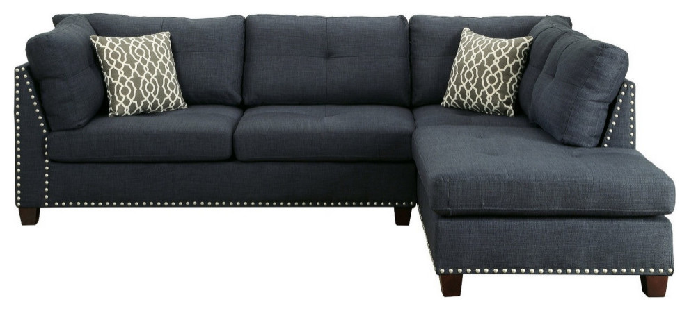 Sectional Sofa With Ottoman And Nailhead Trim  Blue   Transitional   Sectional Sofas   by VirVentures  Houzz