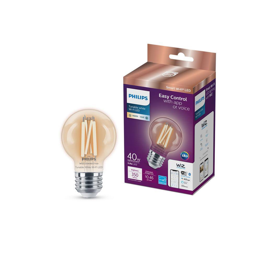 Philips 40-Watt Equivalent G16.5 Smart Wi-Fi LED Tuneable White Light Bulb Powered by WiZ with Bluetooth (1-Pack) 567271