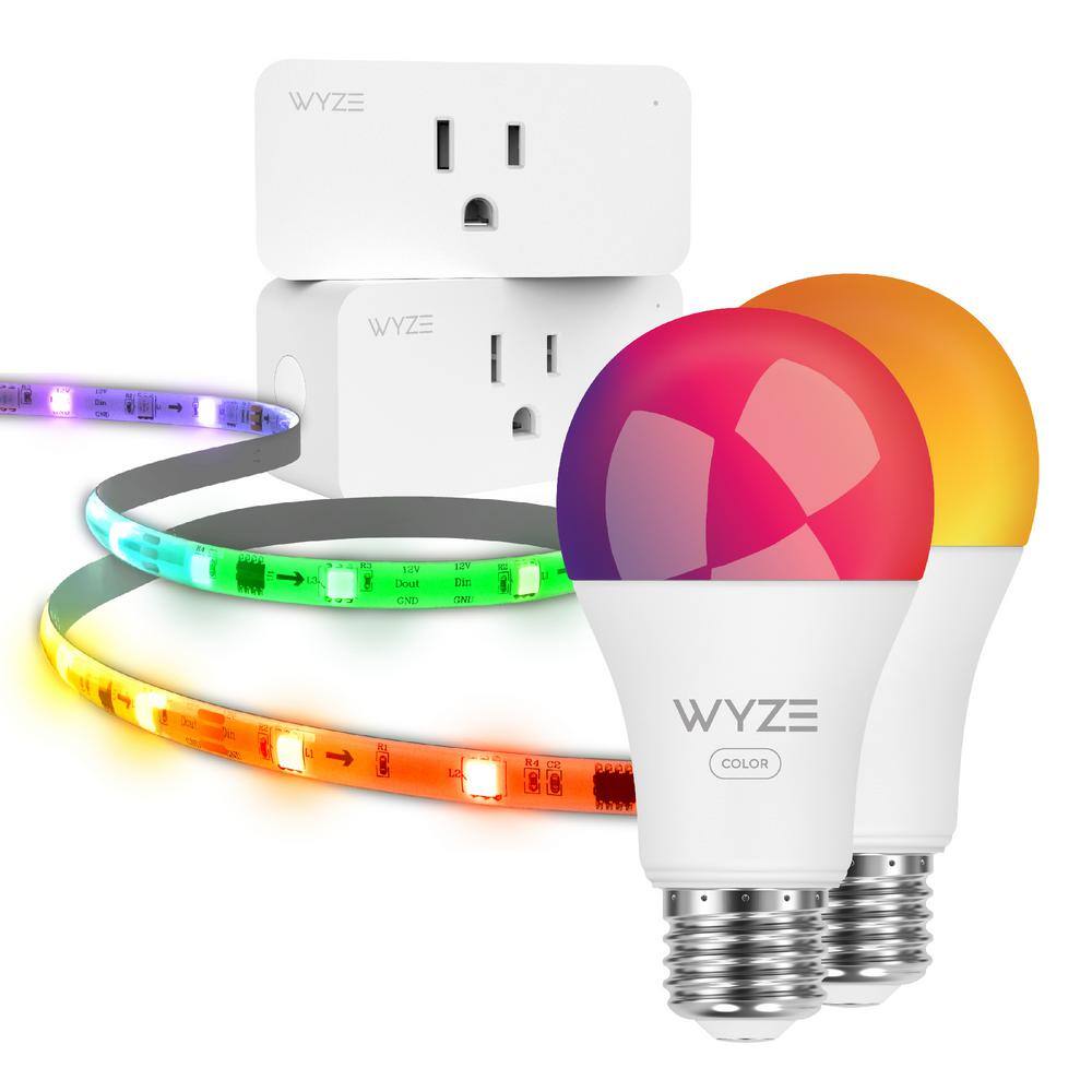 WYZE Lighting Kit Pro 16.4 ft. Smart Plug-In Integrated LED Strip Light with 2 A19 Color Bulbs  2 Indoor Plugs wApp Control WLPSLKPRO