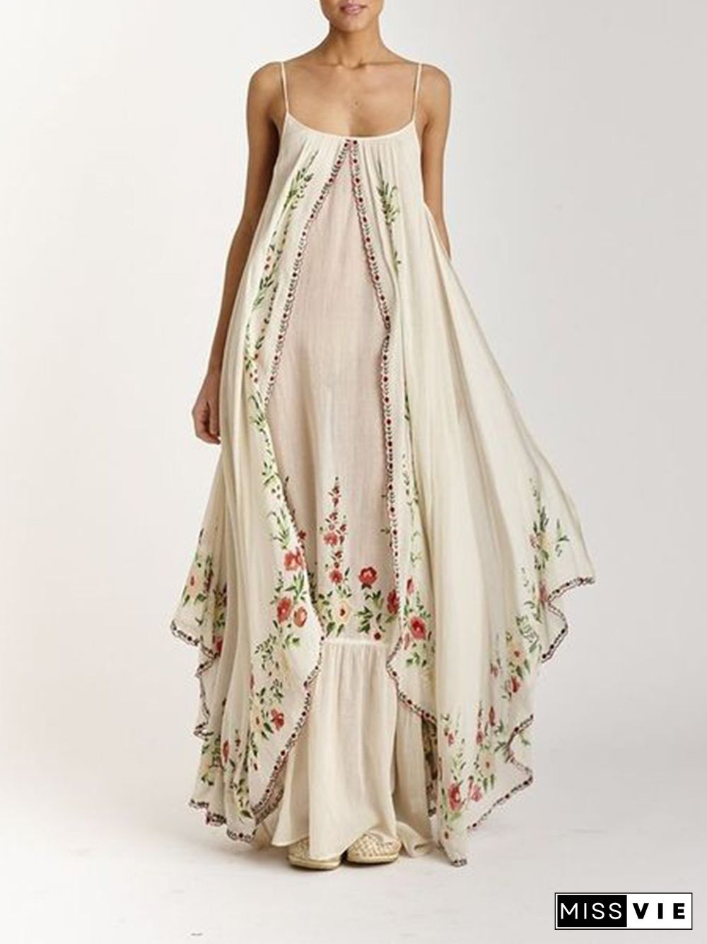 Bohemian Embroidered Suspender Maxi Dress for Women