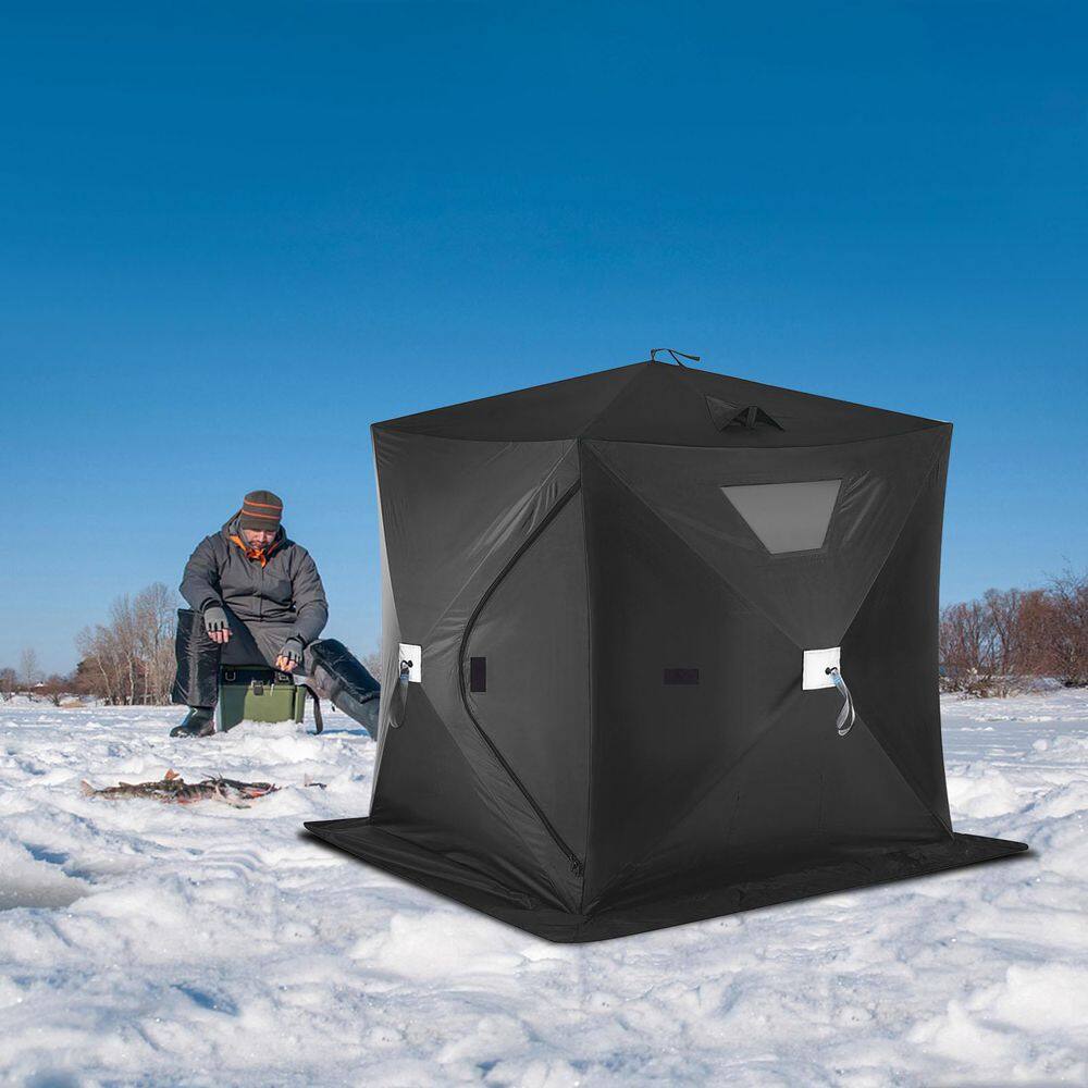 VEVOR Pop-Up Ice Fishing Tent 2 To 3 Person Portable Ice Shelter with Waterproof Oxford Fabric for Winter Fishing Black HSBDZP00000000001V0