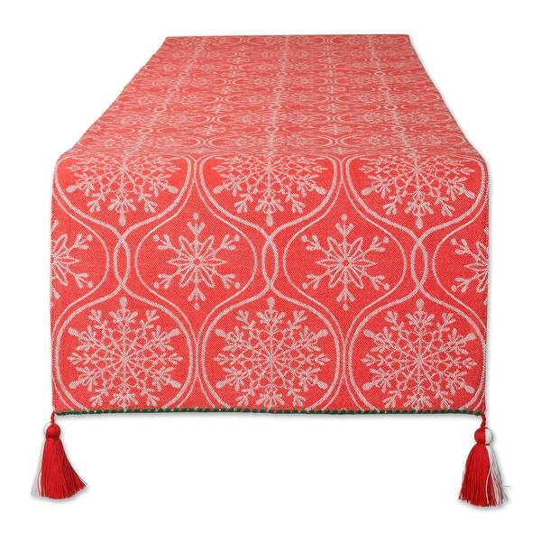 Ogee Snowflakes Cotton Christmas Table Runner with Tassels