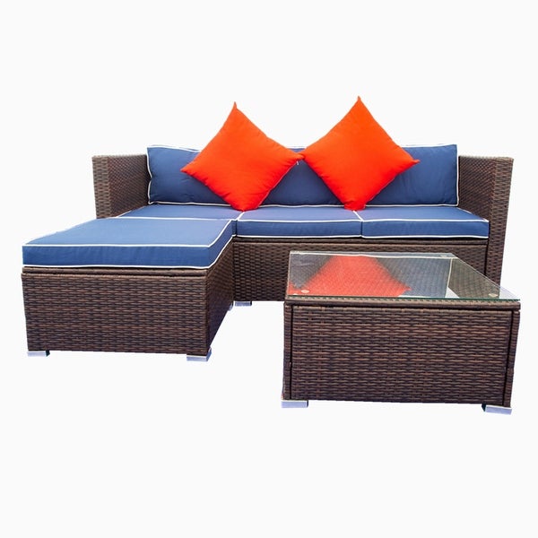 3 Piece Wicker Rattan Outdoor Sofa Set with Cushions and 2 Pillow - Overstock - 37454140