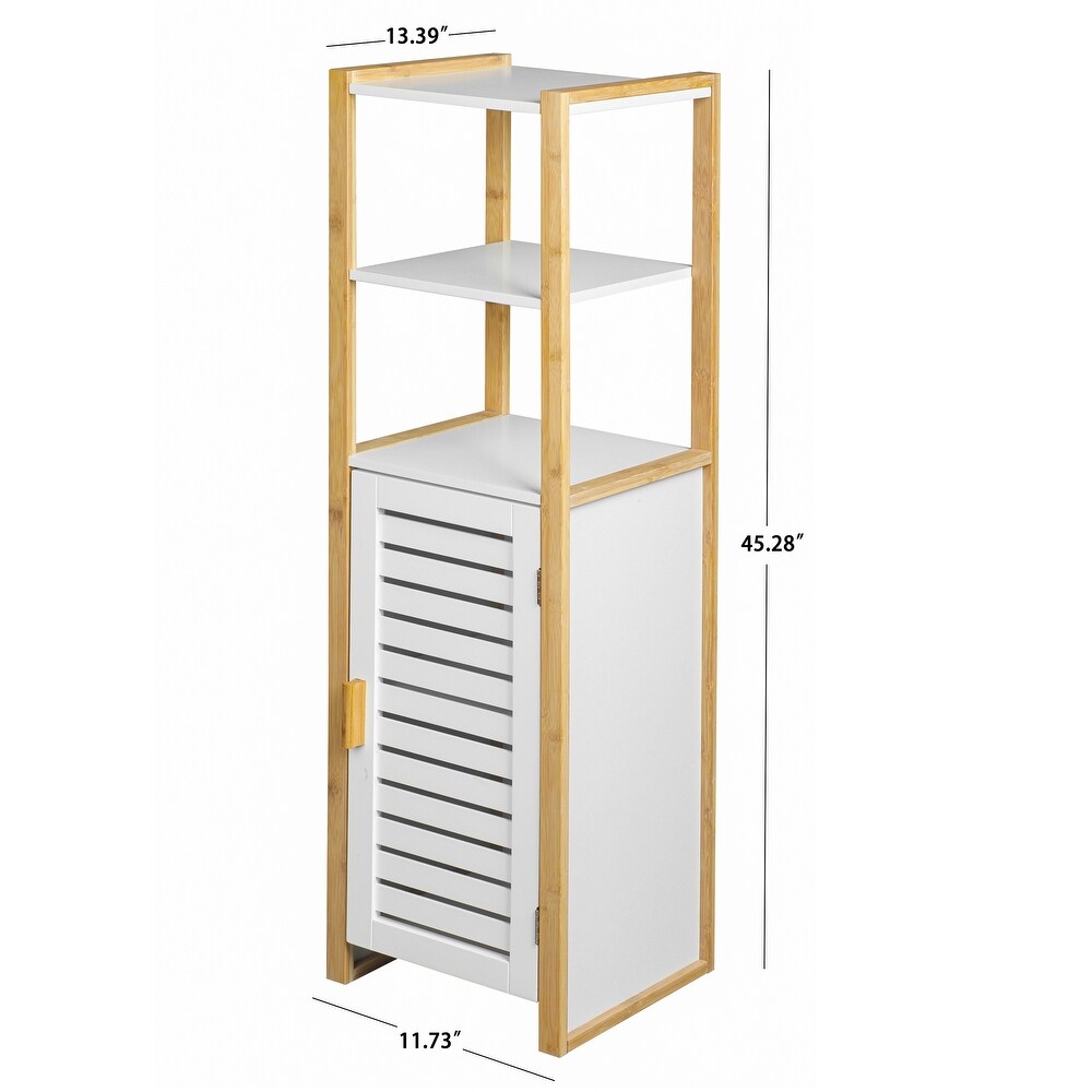 Multifunctional Bathroom Floor Cabinet with Open Storage Shelves