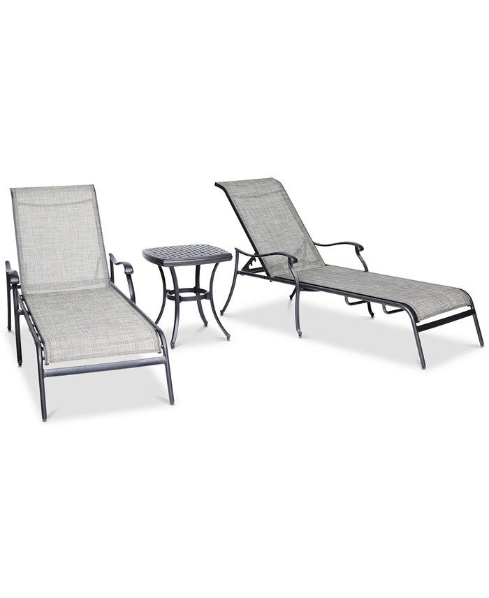 Agio Vintage II Outdoor Cast Aluminum 3-Pc. Chaise Set (2 Sling Chaise Lounges and 1 End Table)