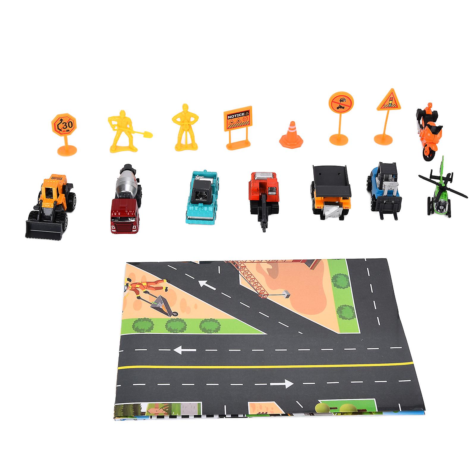 Pull Back Construction Vehicle Toys 1:64 Kids Truck Excavator Crane Airplane 2 Worker Figures Traffic Signs For Boysmodern Style