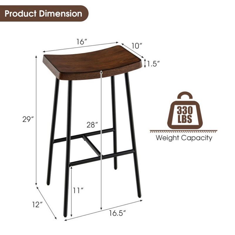 Hivago 29'' Industrial Saddle Bar Stool with Metal Legs-29 inches