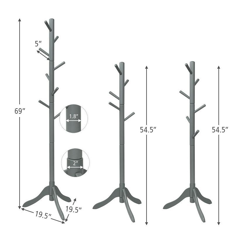 Adjustable Wooden Tree Coat Rack with 8 Hooks