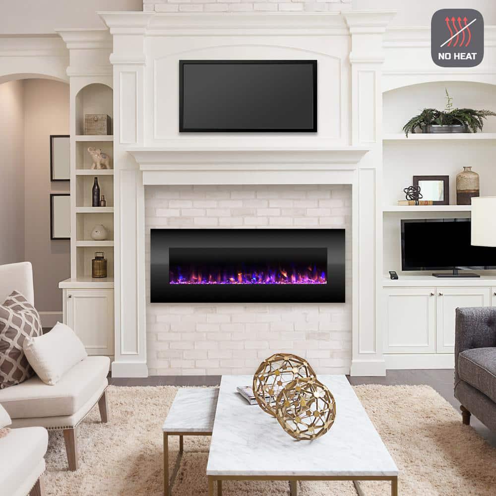 Northwest 54 in No Heat LED Fire and Ice Electric Fireplace with Remote in Black