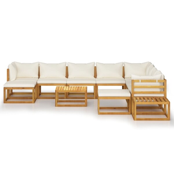 12 Piece Patio Lounge Set with Cushion Cream Solid Acacia Wood