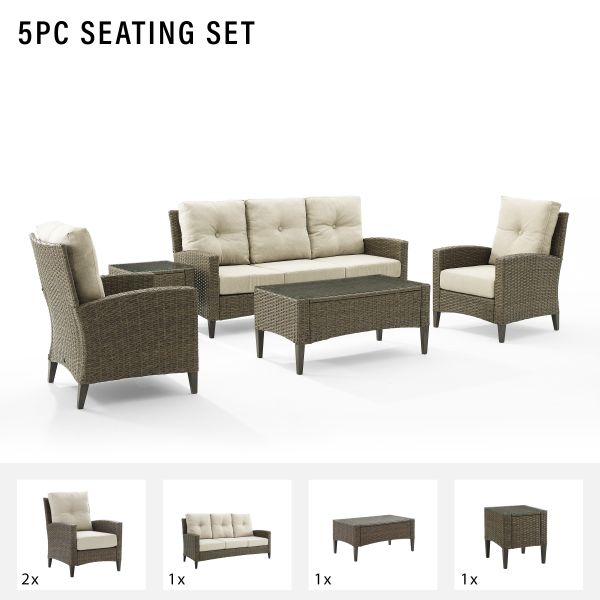 Rockport 5Pc Outdoor Wicker High Back Sofa Set