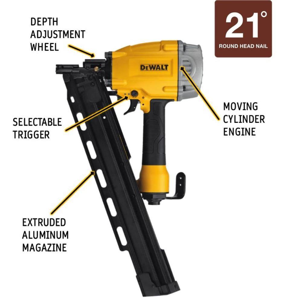 DW Pneumatic 21-Degree Collated Framing Nailer and 3 in. x 0.131 in. Metal Framing Nails (2000 Pack) DWF83PLW10D131