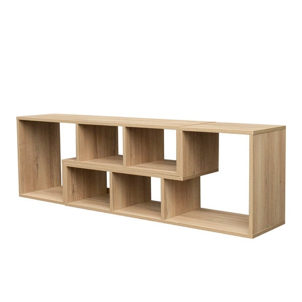 Double L-Shaped TV Stand Entertainment Center，Display Shelf，Nature