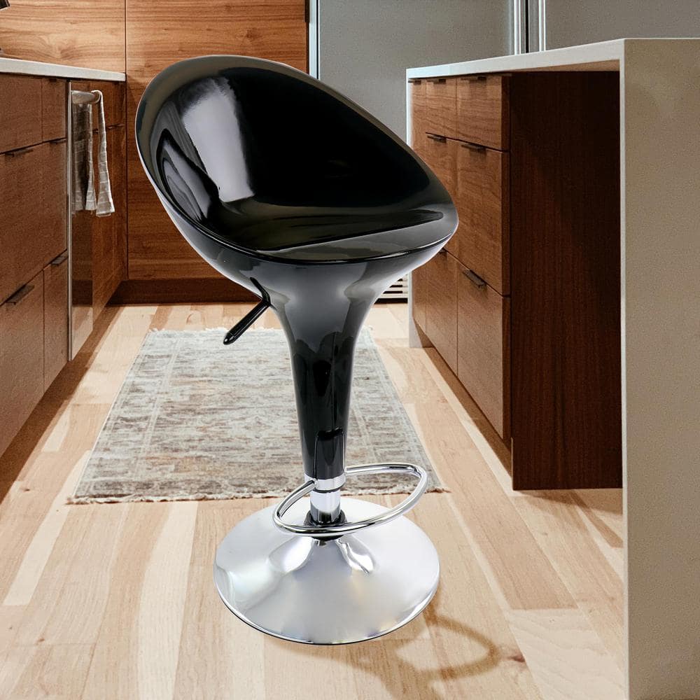 Elama 2-Piece Modern Bombo Adjustable 30.31 in. Bar Stool in Black with Chrome Base 985116247M