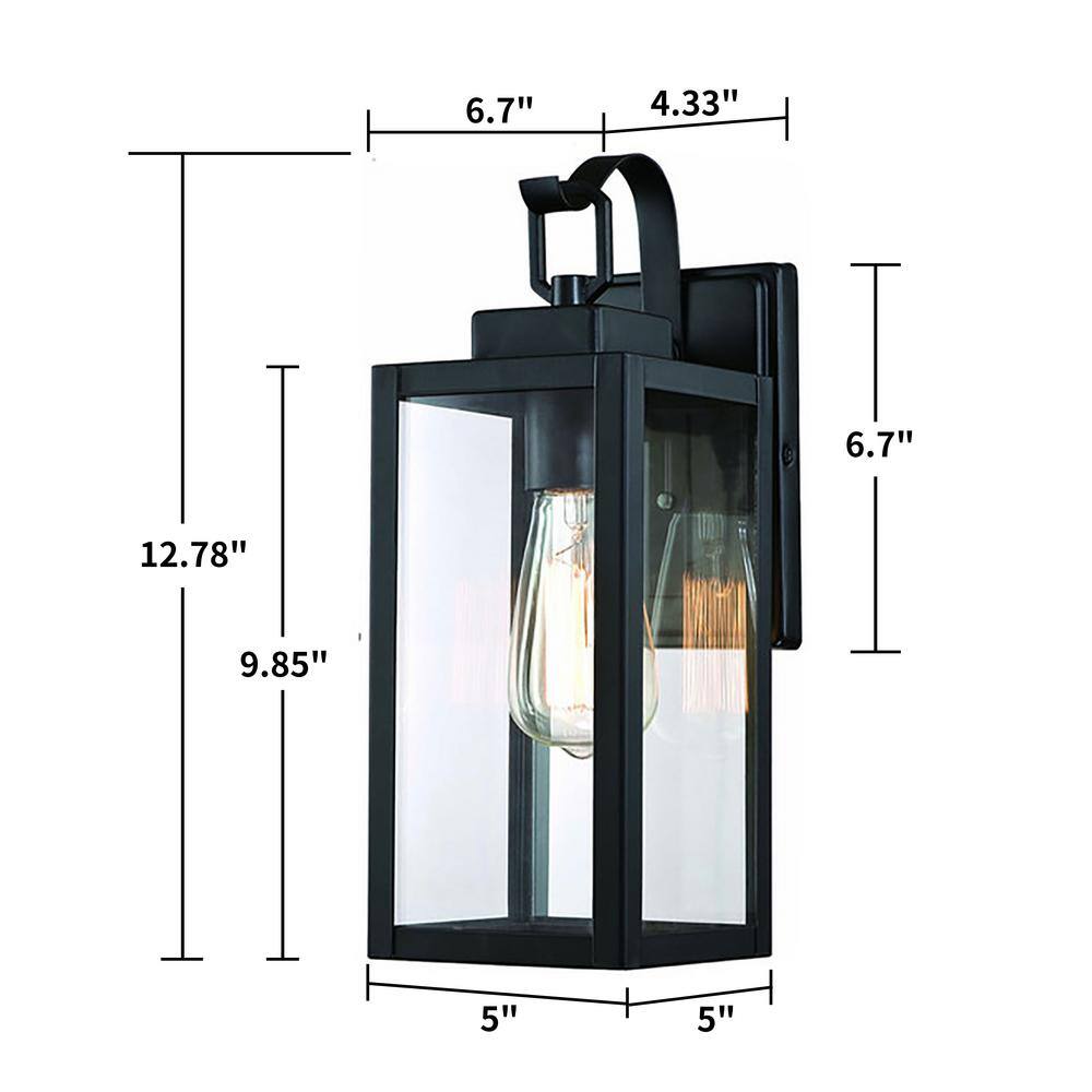 13 in. 1-Light Matte Black Hardwired Outdoor Wall Lantern Modern Sconce with Clear Glass UTO-12151