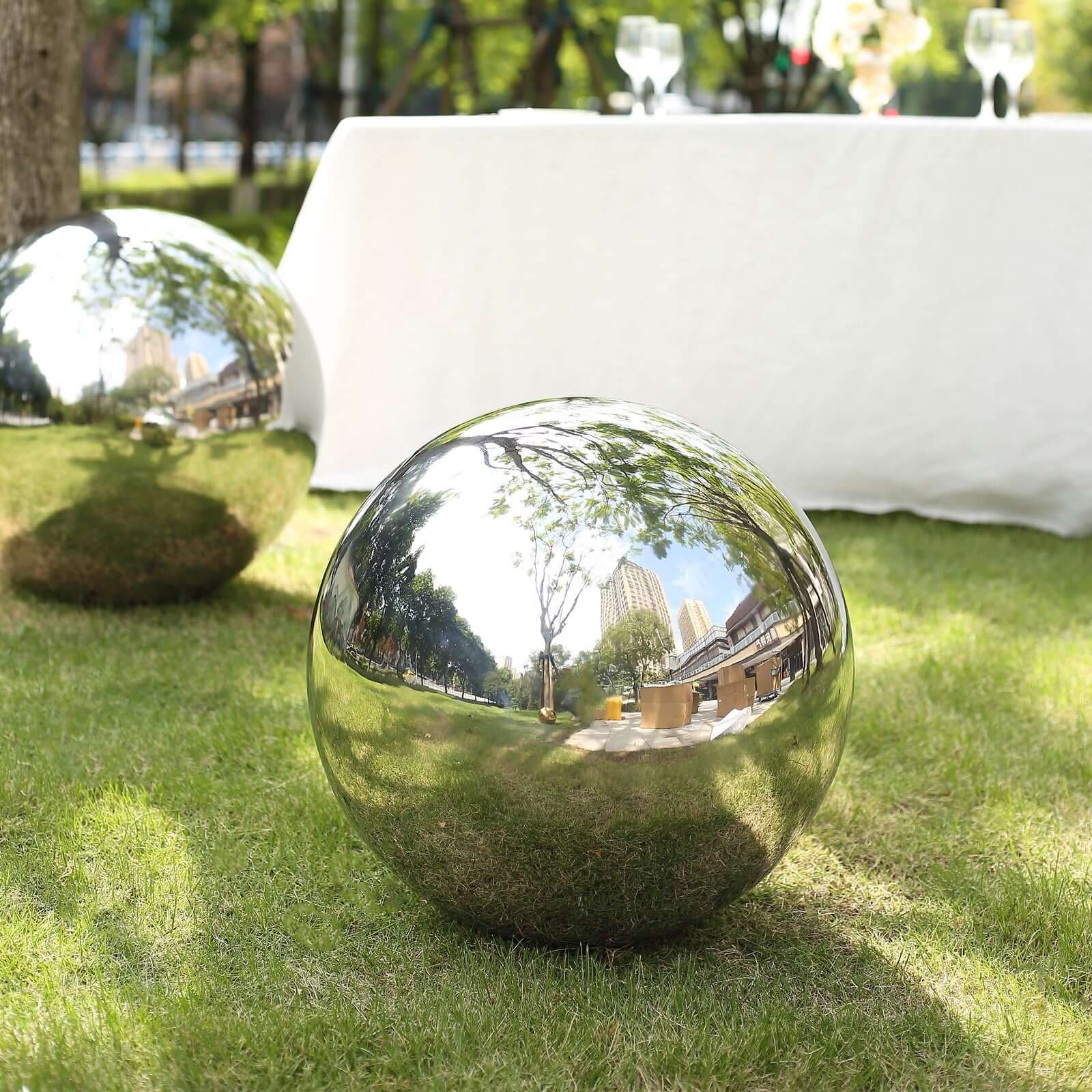 Silver Stainless Steel Gazing Globe Mirror Ball, Reflective Shiny Hollow Garden Sphere - 20