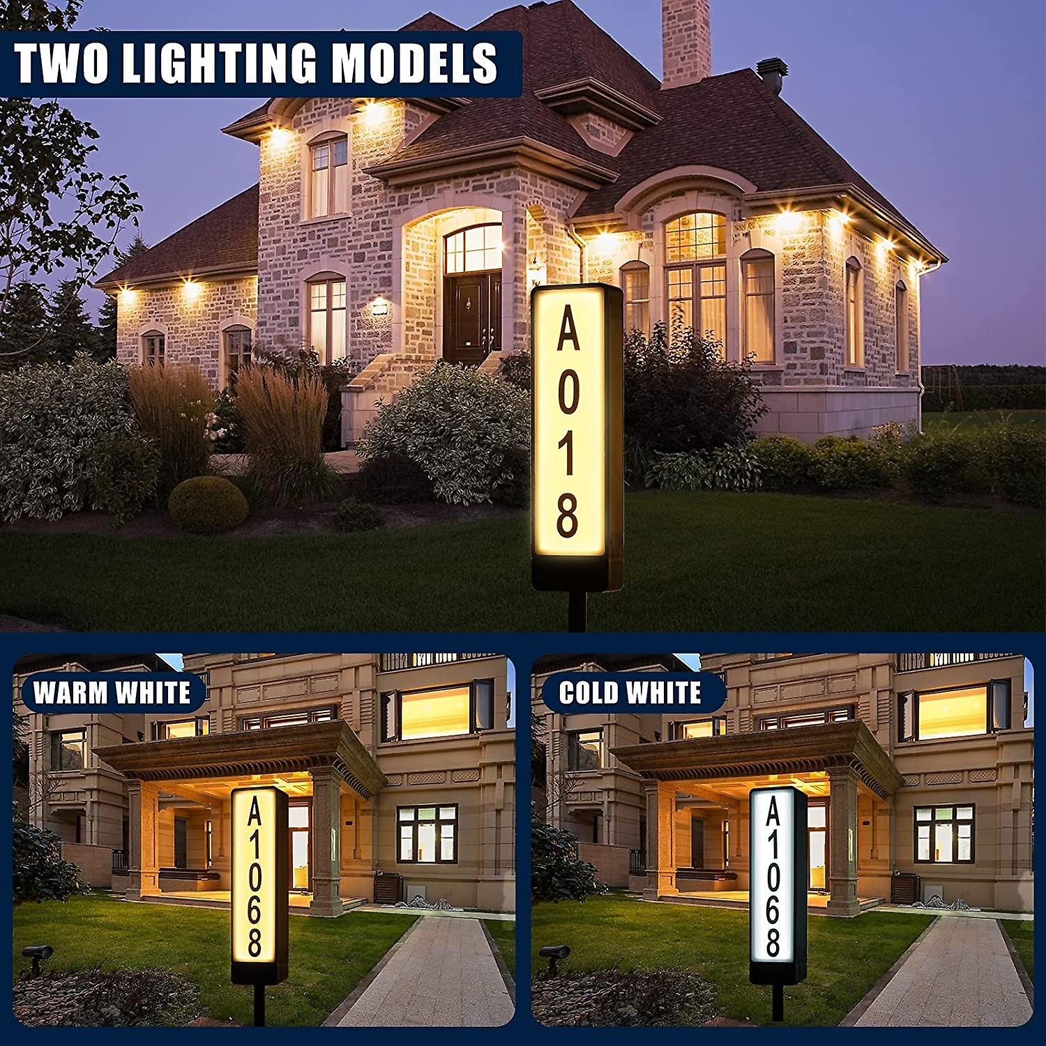 Double Sided Solar Address Plaques House Number， 2 Solar Panel Outdoor Waterproof Address Lighted House Number， Led Illuminated Address Plate With Sta