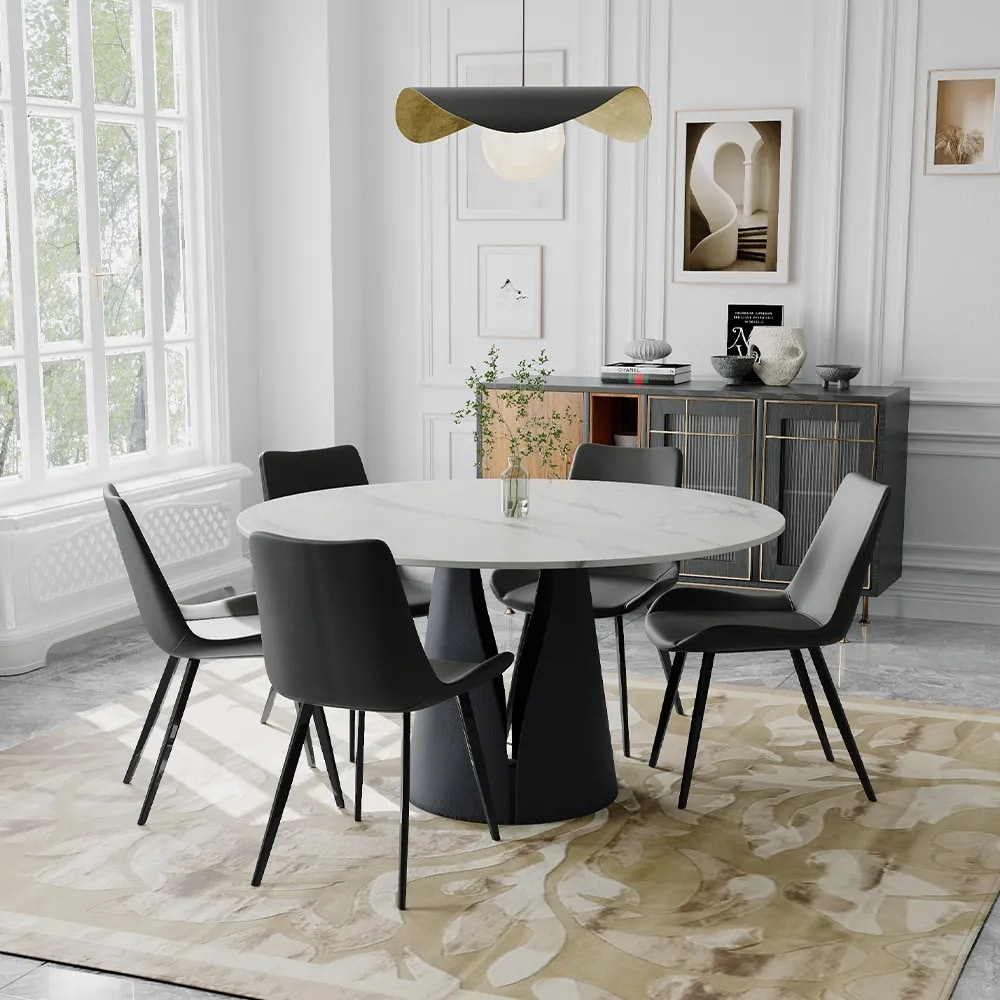 Modern Round White Dining Table for 4 6  faux marble table top