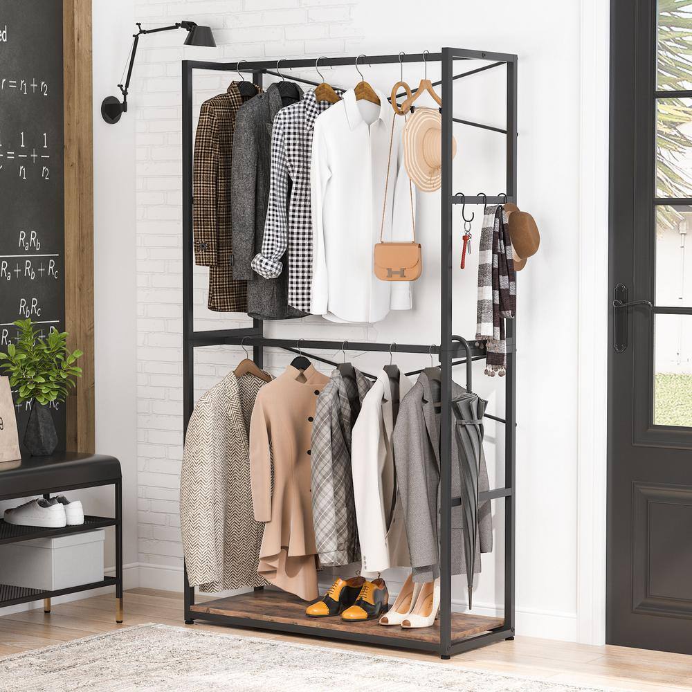 BYBLIGHT 78 in. Brown Free-standing Industrial Clothes Rack Freestanding Closet Organizer Storage with Double Rods BB-U028GX1