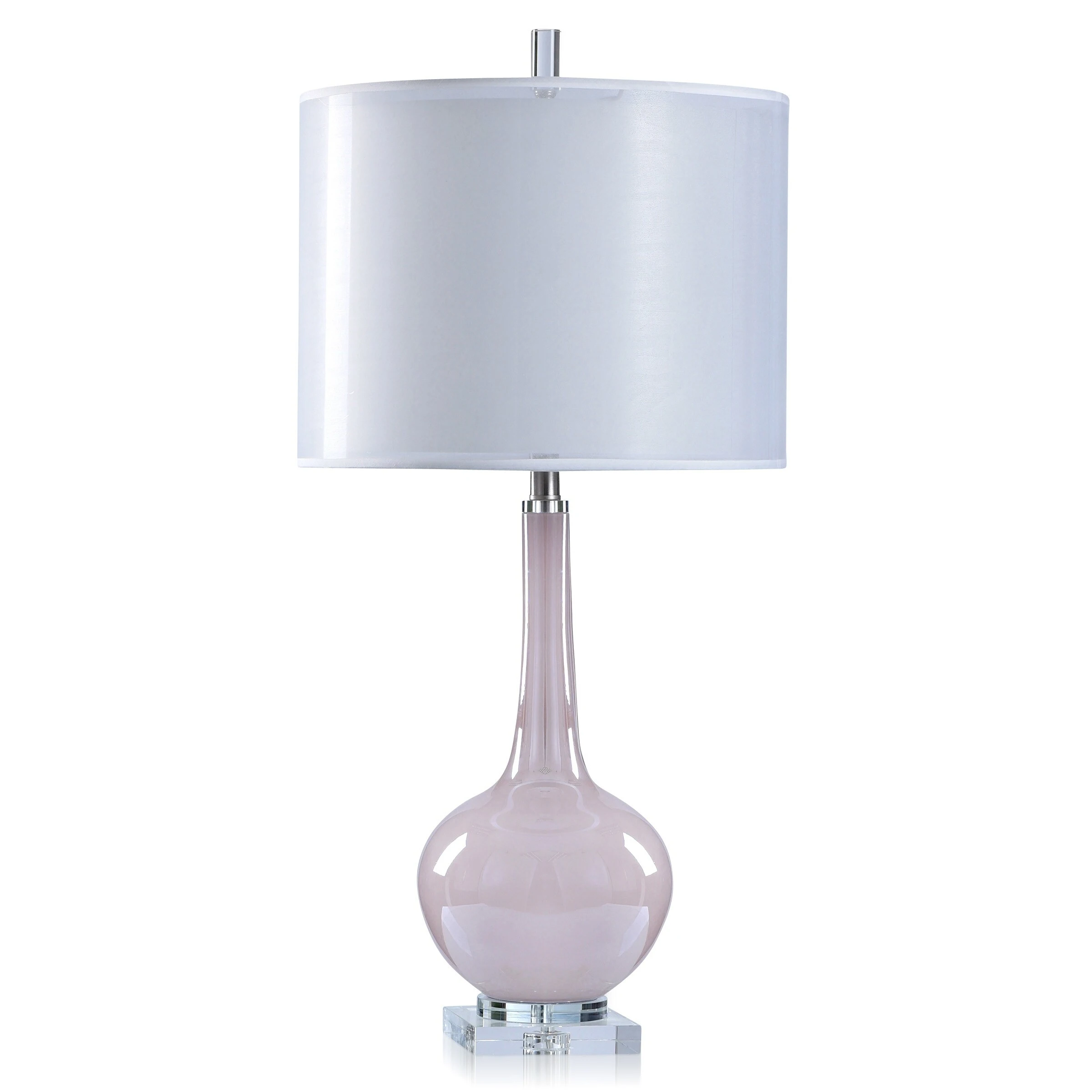 Lexi - Glass Body and Clear Crystal Glass Base Table Lamp - Blush Pink Finish - Sheer and White Shade