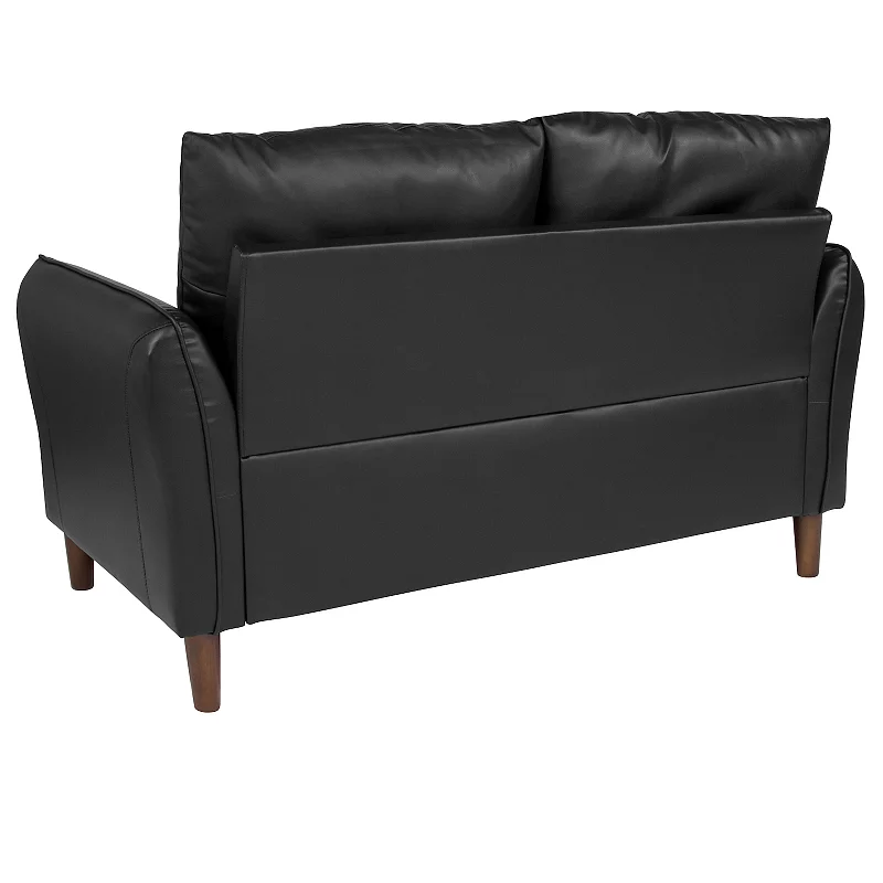 Emma and Oliver Plush Pillow Back Loveseat in Black LeatherSoft - Living Room Furniture