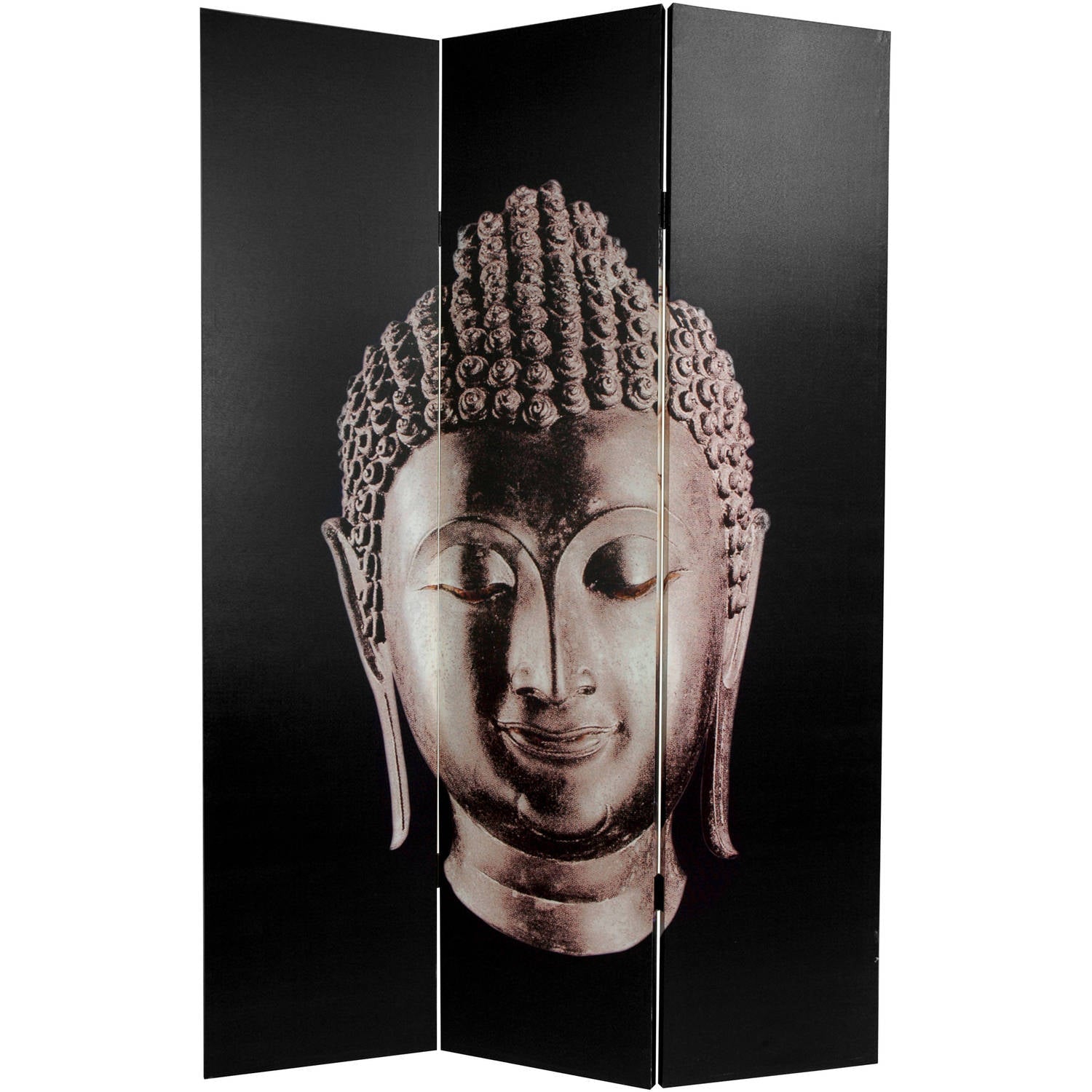 Oriental Furniture 6 ft. Tall Double Sided Buddha Canvas Room Divider - 3 Panel