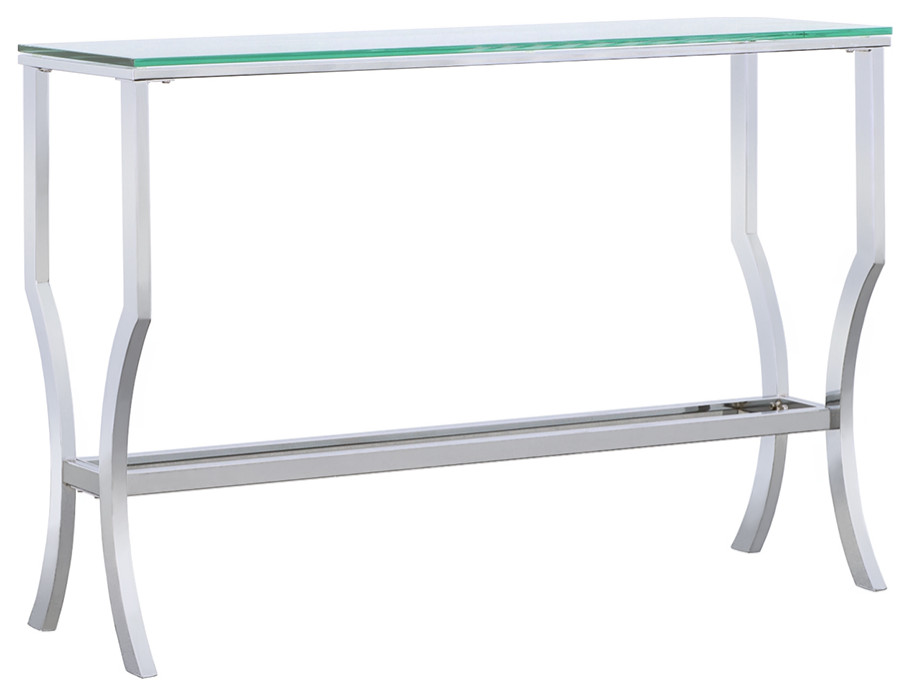 Saide Rectangular Sofa Table With Mirrored Shelf Chrome   Modern   Console Tables   by Modon  Houzz