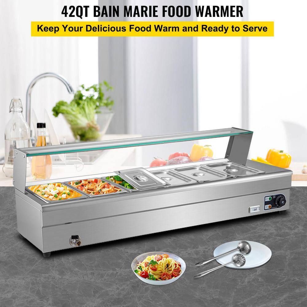 VEVOR 6 Pan x 13 GN Stainless Steel Commercial Food Steam Table 6 in. Deep 1500Watt Electric Countertop Food Warmer 42 Qt. BLZBWTC6PB3600001V1