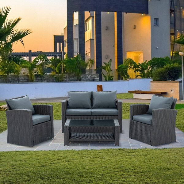 4Piece Dark Gray Wicker Patio Set