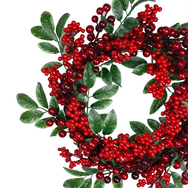 Unlit Red Berries And Two tone Green Leaves Artificial Christmas Wreath