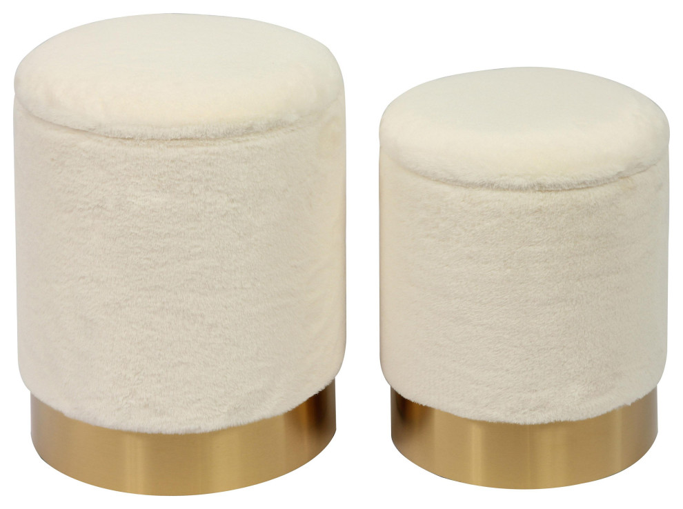 Teddy Faux Sheepskin Storage Ottomans  Set of 2   Contemporary   Footstools And Ottomans   by First of a Kind USA Inc  Houzz