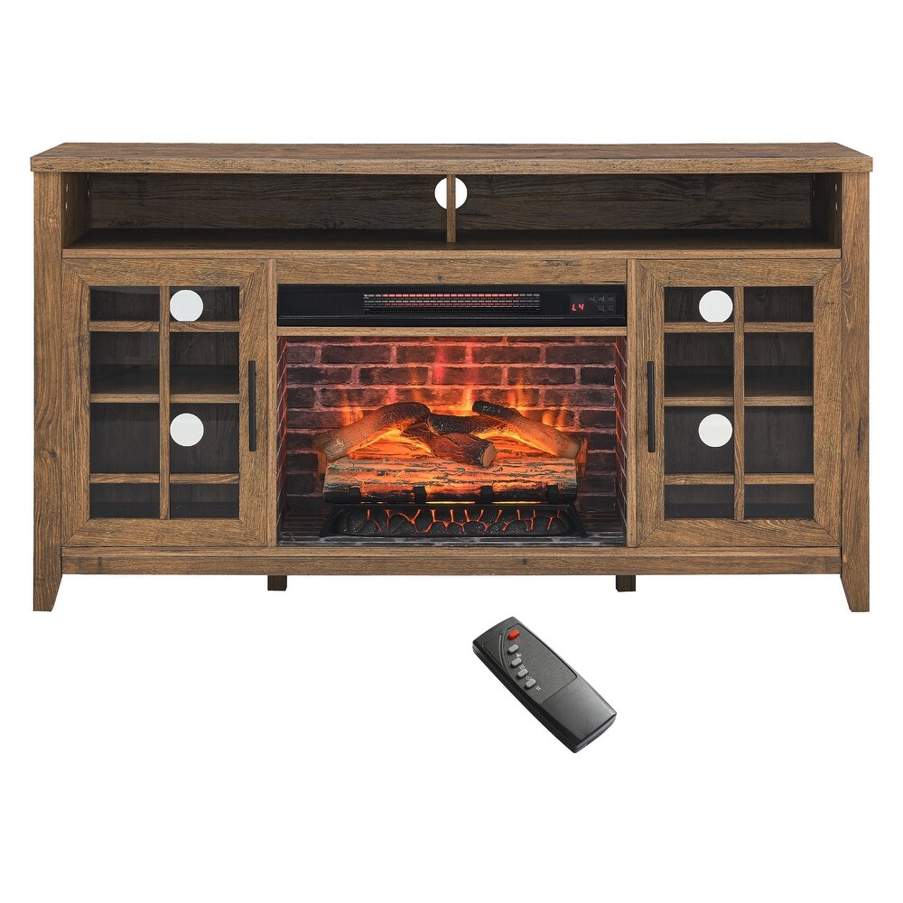 55 inch TV Media Stand with Electric Fireplace KD Inserts Heater Reclaimed Barnwood Color High quality and durable