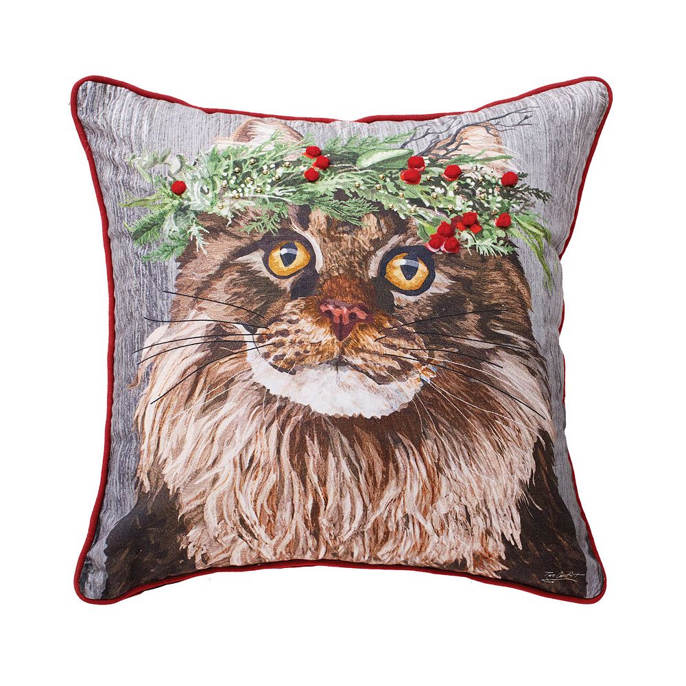 CandF Home Cat Flower Crown Christmas Throw Pillow