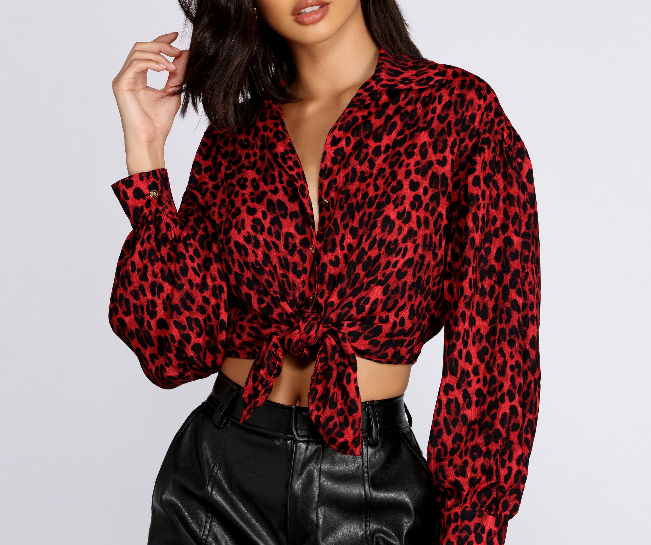 Button Up Leopard Print Blouse