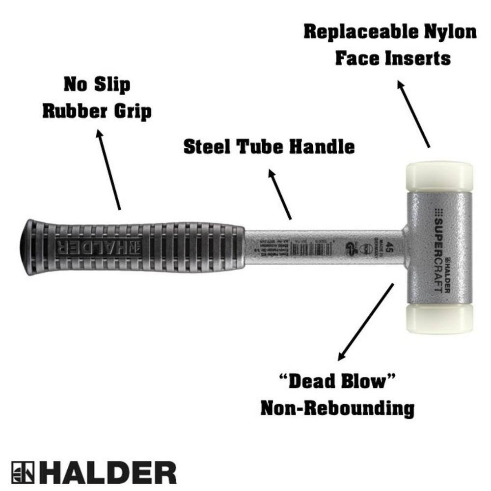 Halder Supercraft 45 Dead Blow 2.06 lbs. Nylon Hammer with 12.2 Metal Handle Rubber Grip 3377.045