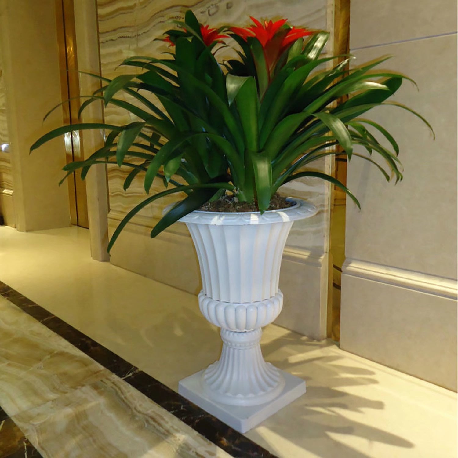 Urn Planter for Outdoor Plants 19.7 inch Tall White Plastic Garden Plant Pot 2 Pack