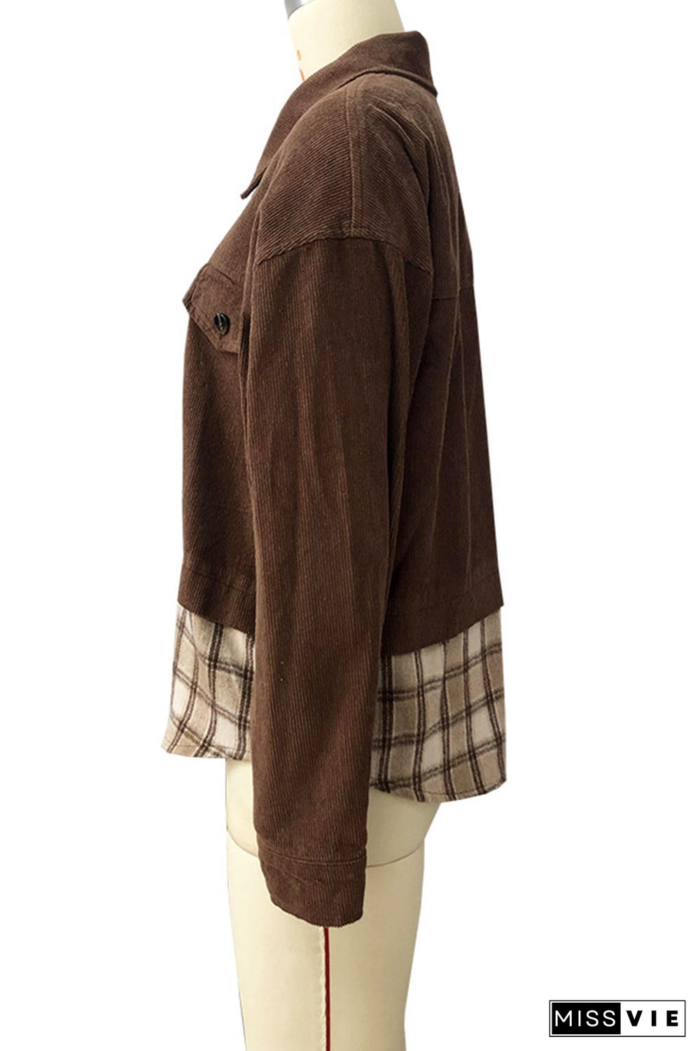 Corduroy Splice Plaid Shacket Jacket Women Wholesale