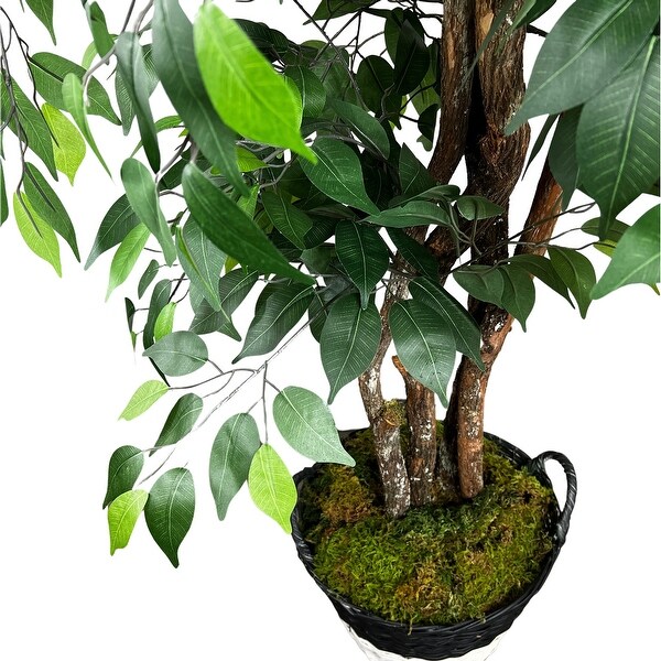 Handmade 6.5' Artificial Ficus Tree in Farmhouse Basket