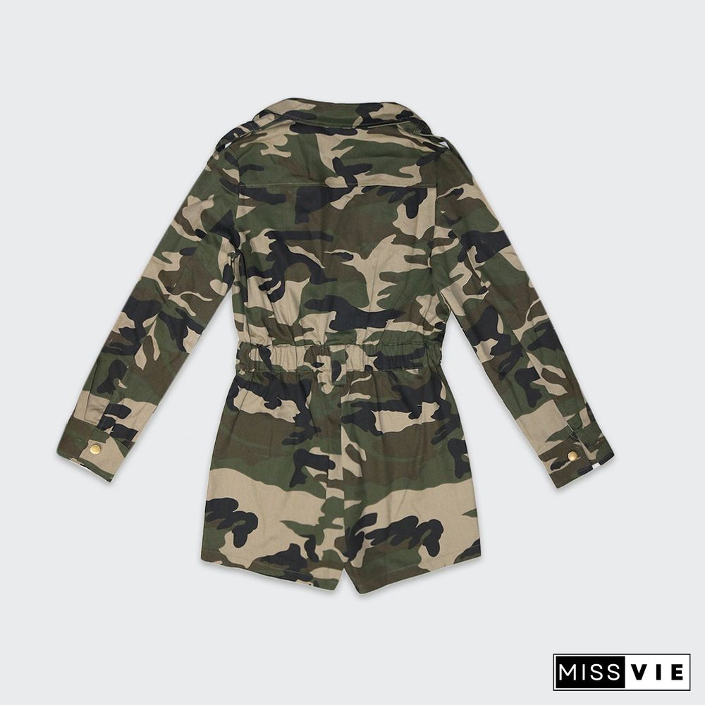 Street Camouflage Print Long Sleeve Cargo Rompers